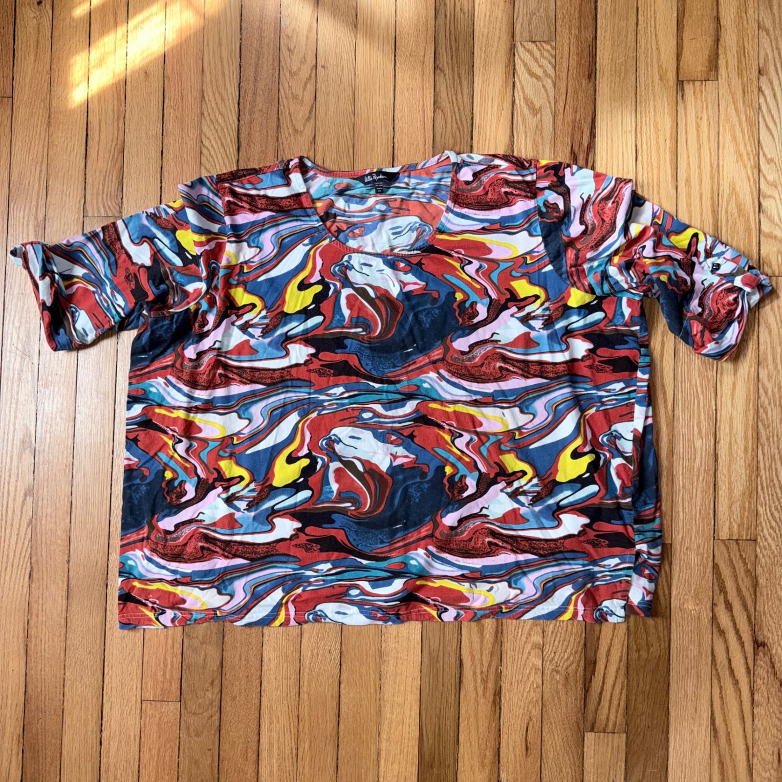 Ulla Popken Knit Top Women 24/26 Multicolor Abstract Wave Print Plus Size